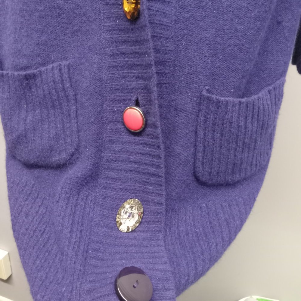 Marina Luna womens wool angora purple cardigan sweater multi colour button sz XL